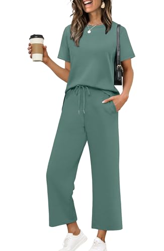 Image of XIEERDUO Women's Side Slit Lounge Sets 2026 Fashion 2 Piece Travel Outfits Cozy Loungewear Wide Leg Tracksuits S-3XL