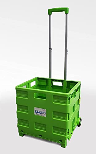 LEISURE DIRECT ® HEAVY DUTY EXTRA LARGE GREEN FOLDING FOLDABLE CAR BOOT CART CRATE BOX TROLLEY FOR TEACHERS COLLEGE BOOKS FOLDERS 40KG CAPACITY FOLDS FLAT (Lime Green Trolley)