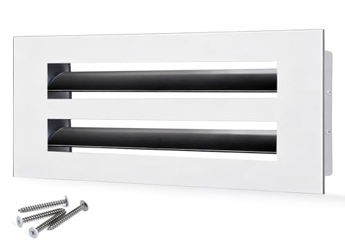 12x4 Modern AC Vent Cover – Decorative Air Vent Register Grille, Linear Slot Diffuser, Adjustable Airflow, Quiet Operation, HVAC Vent Cover for Ceiling, Wall & Floor, White Aluminum Alloy