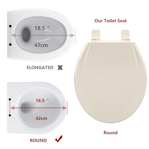 Round Toilet Seat with Built-in Toddler Seat for Easy Potty Training – Slow Close Feature,Easy Install and Clean, Perfect for Both Adults and Children,Almond