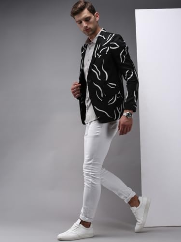 Image of SHOWOFFFF Men Printed Front-Open Party Blazer | Notched Lapel Full Sleeves Cotton Blazer's for Mens | Slim Fit Regular Length Blazers for Men's