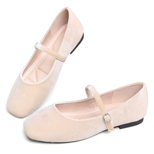 Image of TN TANGNEST Leather Flats for Women Comfortable Square Toe Slip On Flats Soft Work Flats Retro Mary Jane Flats