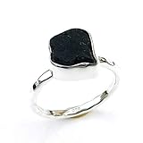 Black Tourmaline Silver Ring, 925 Sterling Silver, Unisex Ring, Rough Fancy Hammered Shape, Natural Tourmaline, Men Women Tourmaline Ring, Unique Gift For Him or Her, Birthday Gift