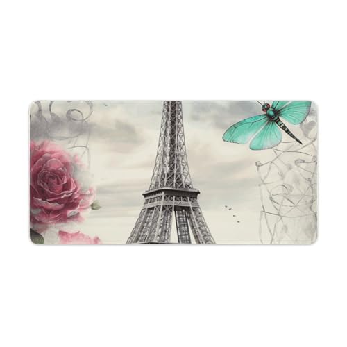 Tapis de souris de jeu grande taille avec motif libellule et tour