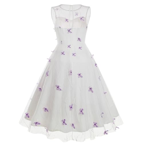 Image of IDOPIP Women's Elegant 3D Butterfly /Heart /Cherry Print Mesh Dress 1950s Vintage Formal Prom Party Wedding Guest Swing Dress