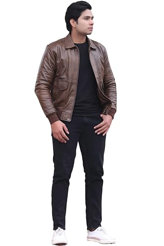 Image of Genuine Leather Jacket for Men | Vikram Bomber Jacket in Black & Brown