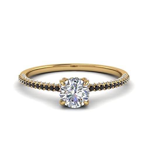 Image of Choose Your Gemstone Delicate Hidden Halo Diamond CZ Ring Yellow Gold Plated Round Shape Petite Engagement Rings Minimal Modern Design Birthday Gift Wedding Gift US Size 4 to 12