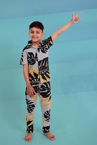 Image of 3BROS Unisex Pure Cotton Short Sleeve Kids Night Dress for Boys & Girls Nightwear /Sleepsuit /Sleepwear /Loungewear Night Suit for Boys and Girls Top and Pyjama Combo Set | JB20HS6031-Parent