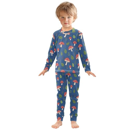 Pajama Sets Long Sleeve Mushroom Leaves Berry Pattern Soft Comfy Sleepwear 2 Piece PJS 3-8T2