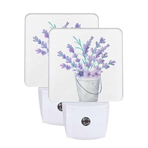 Image of Plug-in LED Night Light, Purple Tulip Hope Flowers Set of 2 Dusk-to-Dawn Auto Sensor Decor Lamp