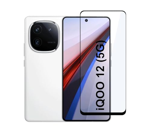Image of YMHML Premium Tempered Glass Screen Protector Compatible for iQOO 12 5G (Black) with Edge to Edge Coverage and Easy Installation kit
