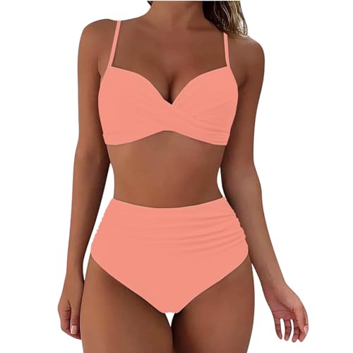 Dinglong Bikini Premama Bikini de Cintura Alta para Mujer, bañador Sexy de realce de Dos Piezas, Traje de baño Vintage de Dos Piezas, Conjunto de Bikini con Estampado de Cintura Alta Fruncido