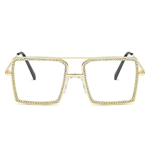 Image of willochra Fashion Diamond Set clear lens Sun Glasses Women's Square Man-made Diamond Handmade Sun Glasses uv400
