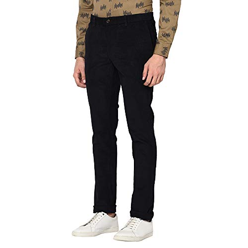 Image of Blackberrys Men's Cotton Blend Self-Design Slim Fit Casual Trousers