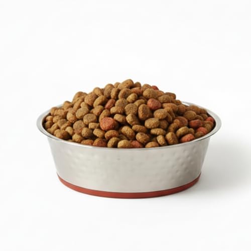 Image of Pets Empire Textured Stainless Steel Pet Bowl 850 ml Red | Heavy-Duty Anti-Skid Feeding Bowl for Medium Dogs & Cats | Durable, Rust-Resistant Food & Water Dish