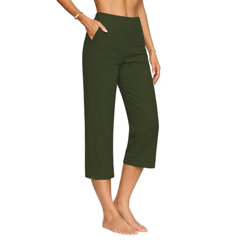 Capsule Wardrobe for Women 2026 Green Cotton Linen Capri Pants