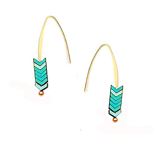 Threader Drop Earring Arrow Dangle Hoops Retro Unique Ear Crawler Earrings Climber Long Ear Line Jewelry Green Tone
