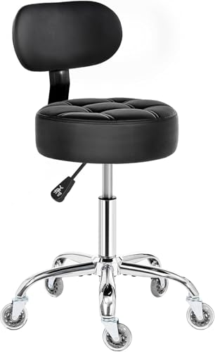 BEWISHOME Rolling Stool with Back Support and Rubber Wheels