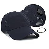 Mukeyo Womens Criss Cross Ponytail Baseball Cap Adjustable Messy High Bun Ponycap Quick Drying Mesh Trucker Hat for Outdoor Sports Travel Navy Blue