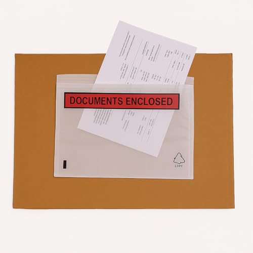 Image of Full Gumming Packing List Envelope 9.5x7 Inch A5 Size, Self-Adhesive Waterproof Document Pouch, Packing List Enclosed Invoice Sleeve for Shipping, Courier Use - Pack of 150 (241mm X 178mm)