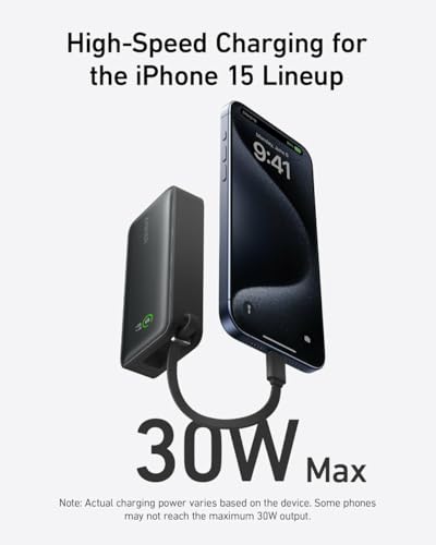 Image of Anker, 545 Nano Power Bank, 10,000mAh, 30W Internal USB-C Cable
