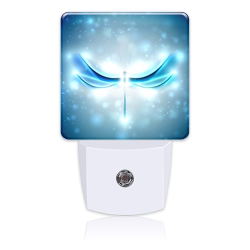 Image of Night Light Plug into Wall Shiny Blue Abstract Dragonfly Night Light with Dusk to Dawn Sensor for Kid Girls Boys Women Men Room Decor, Hallway, Kitchen, Bathroom, Nursery, Stairs