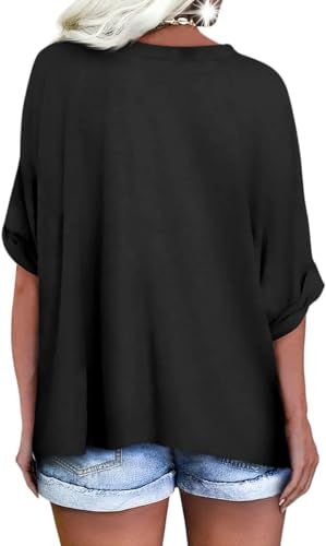 UNCLECAT Women's V Neck Oversized T-Shirts Summer Short Sleeve Shirts Loose Casual Tops Tee2