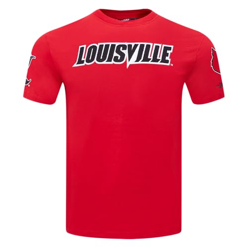 Pro Standard Mens NCAA University of Louisville Classic Chenille Short Sleeve Tee Red