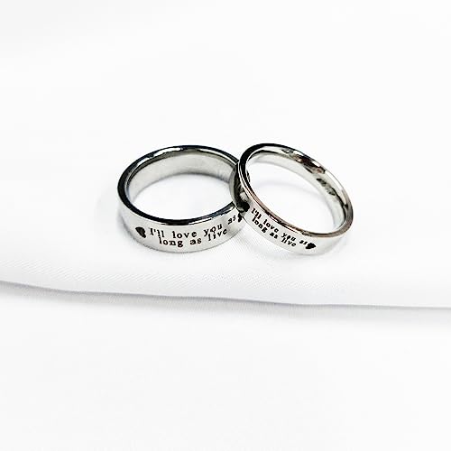 Image of OIDIMS Promise Matching Couples Rings I'll Love You As Long As Live Statement Band Finger Ring Stainless Steel Eternity Engagement Anniversary Valentine's Day Gifts for Lover Jewelry for Him and Her,