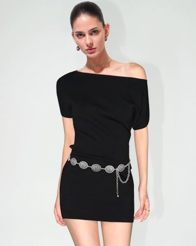 BOSTANTEN Western Metal Waist Chain Belt for Women Cowgirl Boho Turquoise Belts for Dress Jeans Country Concert Outfit3