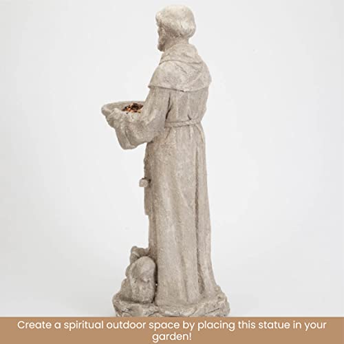 Bits And Pieces - 26” Tall St. Francis Bird Feeder - Yard Decorations - Polyresin Religious Sculpture - Outdoor Decoration Statue - Garden Decor #TOP3