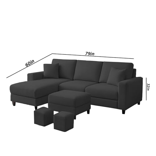 Image of Casaliving Rolando Seater L Shape Sofa Set for Living Room Left Side (Black, 4 Seater with Ottomon - LHS)