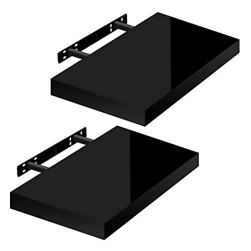 WOLTU Wandregal Volato Set von 2 Regalen Wandboard freischwebend Schweberegal CD DVD Regal Bücherregal Holz Board 40x22,9x3,8cm Hochglänzend Schwarz RG9476sz-2