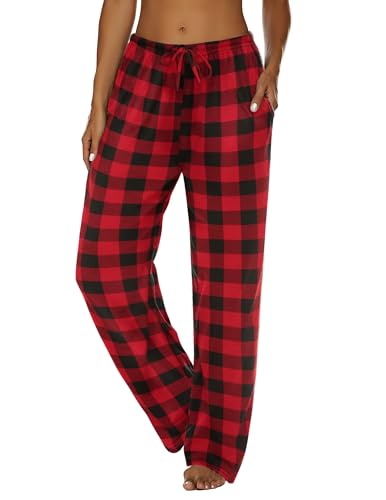 Image of Ekouaer Women Pajama Pants Comfy Pj Bottom with Pockets Stretch Plaid Sleepwear