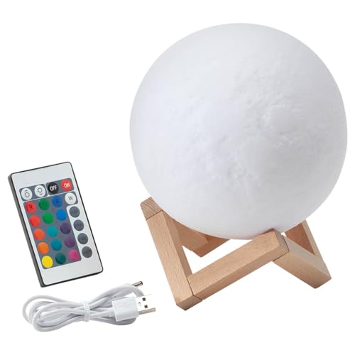 3D Color-Changing Moon Lamp - 16 Different Colors - Remote Control - Realistic Moon Surface - Rechargeable - Great Space Lover Gift - Includes USB Charging Cable - 6.5