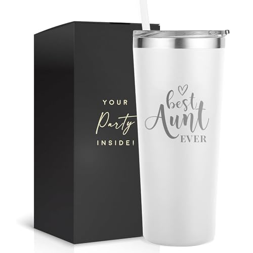 Best Aunt Tumbler - 22oz White Engraved Tumbler - Auntie Gifts with Straw and Lid, Great Gift For The Best Freakin Aunt Ever