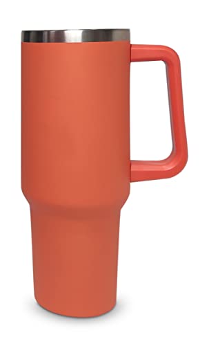 Lithos On-The-Go 40 Oz Insulated Tumbler - Hot/Cold Beverages - Stainless Steel - Handle, Straw - Office & Outdoor - Orange #TOP5