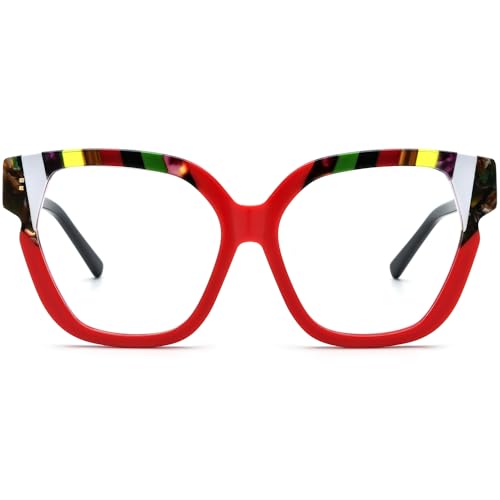 Image of HEPIDEM Multicolor Acetate Glasses Frame Women,Oversize Round Optical Eyeglasses 9345