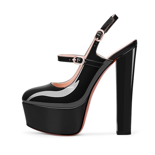 Women's Platform Sexy Chunky High Heel Slingbacks Pumps Round Toe Ankle Strap Party Dress Shoes4