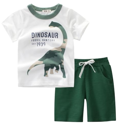 Image of Toddler Boy Clothes Cartoon Cotton Summer Short Sleeve T-Shirt and Shorts Kids Outfit Set 2-7 Year