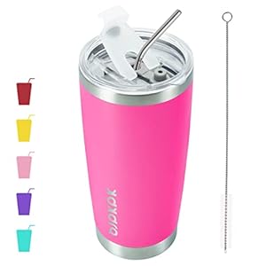 BJPKPK 20 oz Insulated Tumblers With Lid And Straw Travel Coffee Mug Tumbler Cup,Pink