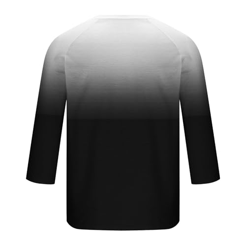 T-Shirts for Men Ombre 3/4 Sleeve Button Up Henley Shirt Summer Spring Casual Stylish Gym Workout Pullover Tops3