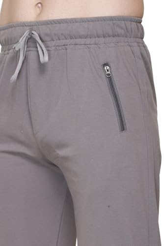 Image of Plus Size Cotton Loop Knit Lowers for Men with Zip Pocket, Night Pant, Sports Trouser, Gym n Lounge Wear Track Pant for Boys Grey 7XL