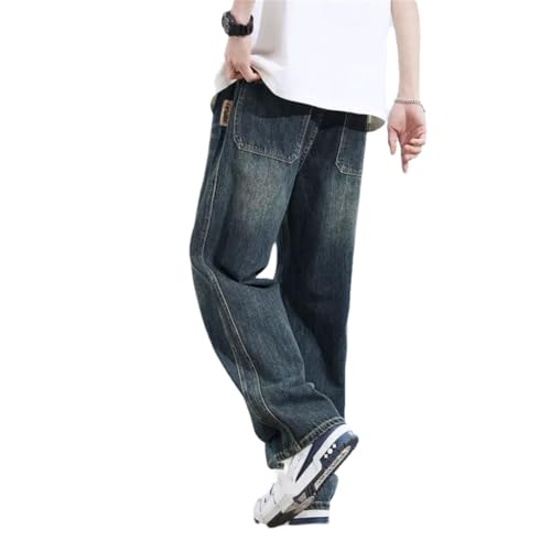 Men's Stretch Jeans Cotton Quality Soft Loose Wide Pants Elastic Waist Casual Denim Trousers