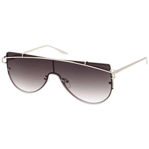 zeroUV Futuristic Rimless Metal Crossbar Nuetral Colored Mono Lens Shield Sunglasses 64mm2
