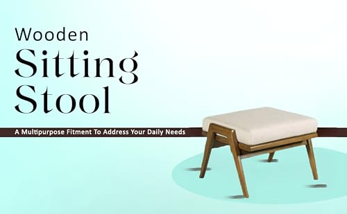 Image of Stool /Seat /Ottoman /Bench in Solid Sheesham Wood Stool with Cushion | Sitting Chair with Handle (Mahogany, Type-2) Set of-2