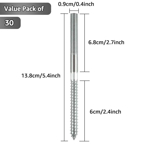 Image of AKOLAFE 30PCS Hanger Bolts 3 /8 inch x 5-1 /2 inch Double Sided Screw M10 Double Ended Screws 140mm Double Headed Screws with 2.7 inch Long Threaded Rod Self Tapping Dowel Screw for Joint, Repair Wood Furniture