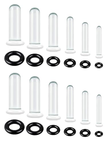 WINSENET 6 Pairs Glass Ear Gauges Stretching Kit 1.6-5mm Plugs for Ears Gauges with Rubber Rings Single Flare Glass Ear Stretching Kit Ear Expander Body Piercing Jewelry for Women Men