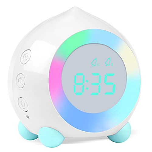 ZKIAH Wecker Kinder Digital, Schüler Wecker für Mädchen Jungen Digitaluhr Pfirsich LED Kinderwecker Reisewecker Cover
