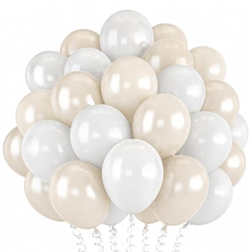 Image of Pearl White Balloons, 55 PCS 12 Inch Double Stuffed Pearl White Sand White Ivory Wedding Balloons for Engagement Proposal Bridal Shower Baby Shower Birthday Party Decorations
